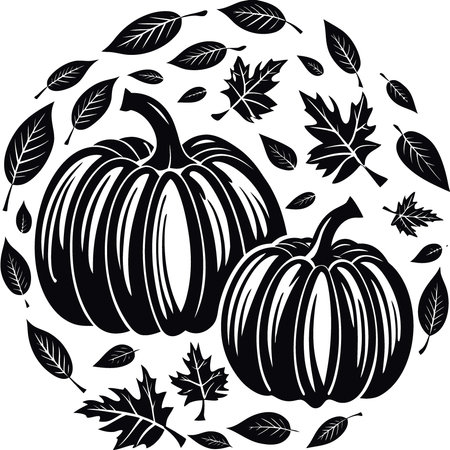 Vertical Autumn white background with orange pumpkins and fall leaves. AI generated. Vector iconのイラスト素材