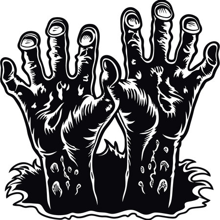 Set of zombie hands reaching up. isolated on transparent cutout background. AI generated. Vector iconのイラスト素材