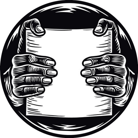 Scary black hands hold a blank sheet of paper. created with technology.. AI generated. Vector iconのイラスト素材