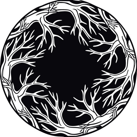 Dry branches forming a circle on dark stone background with copy space. AI generated. Vector iconのイラスト素材