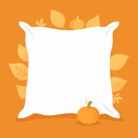 Blank White Square Throw Pillow Fall Halloween Thanksgiving Autumn Theme. AI generated. Vector iconのイラスト素材
