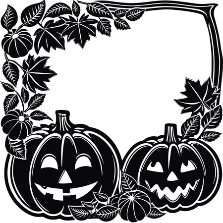 Pumpkin and fall leaves on a white background. arranged on the border. halloween border design.. AI generated. Vector iconのイラスト素材