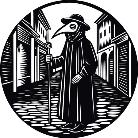 Plague doctor plague contagious epidemic bubonic plague. plague doctor costume. AI generated. Vector iconのイラスト素材