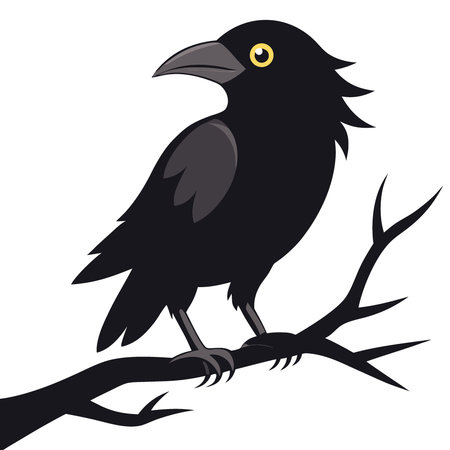 Black Crow on Branch for Horror Movie Isolated on Transparent or White Background.. AI generated. Vector iconのイラスト素材