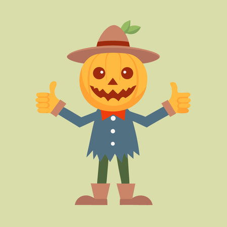 Get festive with a quirky scarecrow featuring a pumpkin head giving a thumbs up. isolated on a. AI generated. Vector iconのイラスト素材