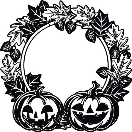 Halloween wreath with pumpkins. space for text in the center. Autumn harvest. fall. Thanksgiving. AI generated. Vector iconのイラスト素材