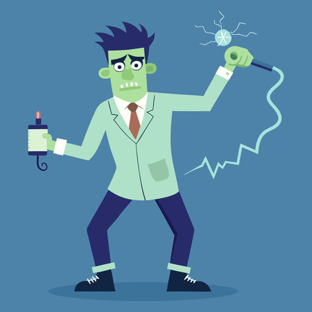 It's Alive with Frankenstein's Scientist Harnessing Electricity to Awaken His Monster in a Horror. AI generated. Vector iconのイラスト素材