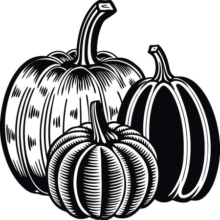 Ripe pumpkins displayed in side view against a white backdrop. ideal for Halloween and Thanksgiving. AI generated. Vector iconのイラスト素材