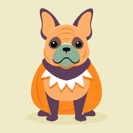 French bulldog dressed as a carved pumpkin Jack-O-Lantern Halloween costume sitting isolated on the. AI generated. Vector iconのイラスト素材