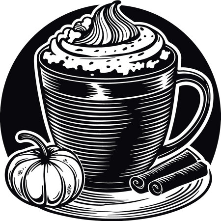 Pumpkin spice latte - spiced pumpkin latte - coffee with the addition of pumpkin syrup and spices.. AI generated. Vector iconのイラスト素材