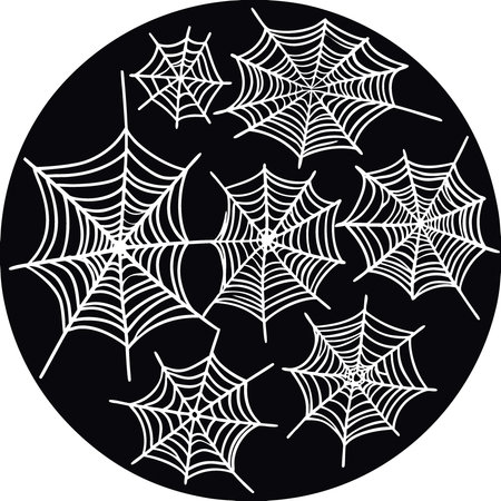 Scary spider webs. White cobweb silhouette isolated on black background. Set of doodle spider webs.. AI generated. Vector iconのイラスト素材