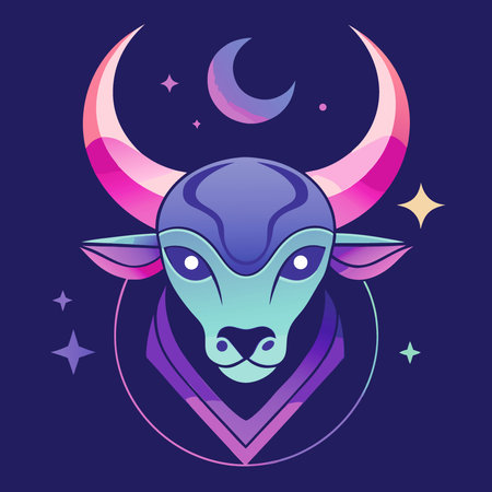 Mystical taurus zodiac sign with neon colors and ethereal moon. emphasizing cosmic power and beauty. AI generated. Vector iconのイラスト素材
