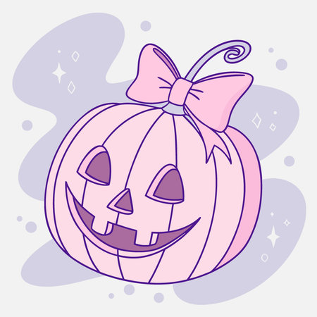 Pink Halloween pumpkin with bow on pastel background. AI generated. Vector iconのイラスト素材