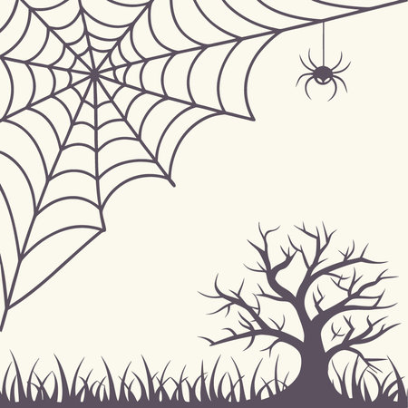 Creepy spider webs hanging on black as a top border. AI generated. Vector iconのイラスト素材