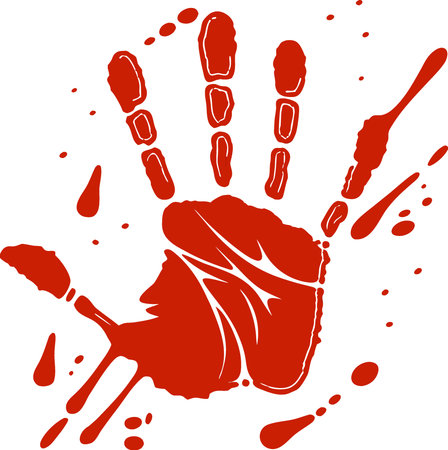 Bloody hand print isolated on transparent background. AI generated. Vector iconのイラスト素材
