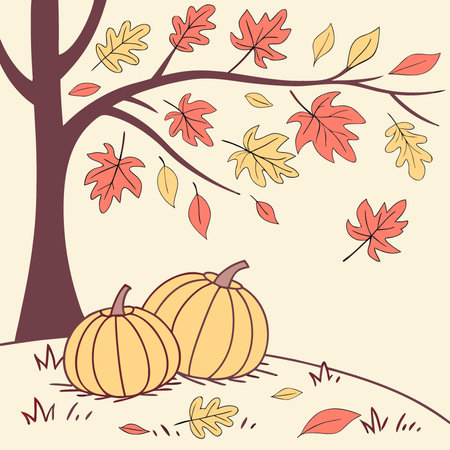 Autumn simple background with a pumpkins and fall leaves.. AI generated. Vector iconのイラスト素材