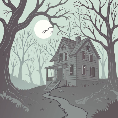 Horror halloween haunted house in creepy night forest.. AI generated. Vector iconのイラスト素材