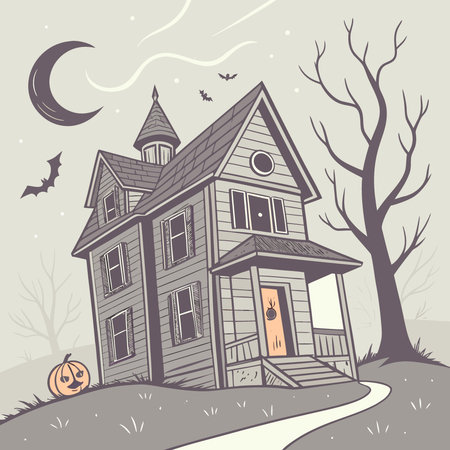 A haunted house in the dark night Halloween-themed background. AI generated. Vector iconのイラスト素材