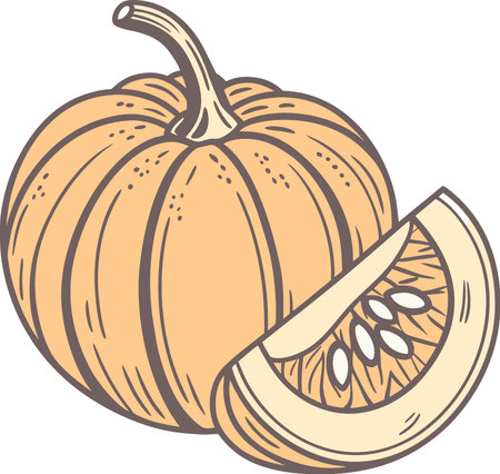 Orange pumpkin top view isolated on transparent background. AI generated. Vector iconのイラスト素材