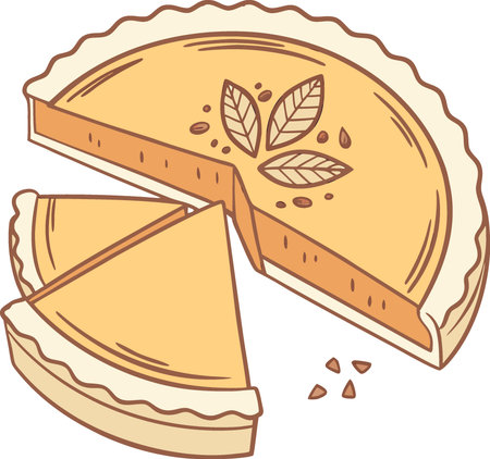 Pumpkin pie isolated on transparent background. top view. AI generated. Vector iconのイラスト素材