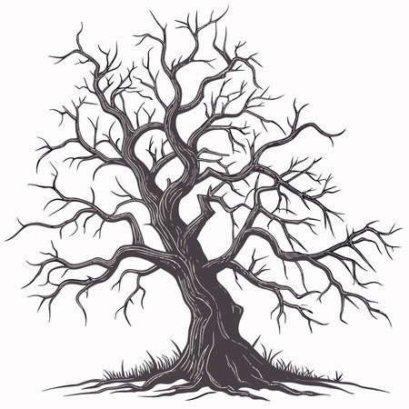 Leafless old spooky tree isolated on white or transparent. AI generated. Vector iconのイラスト素材