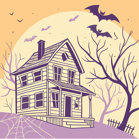 A haunted house with bats and spiders. Halloween background. AI generated. Vector iconのイラスト素材