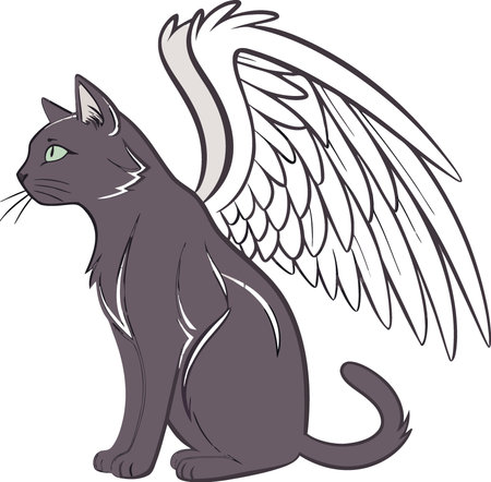 A black cat with wings isolated on transparent background -. AI generated. Vector iconのイラスト素材