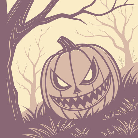 Terrifying jack-o-lantern with glowing eyes and sharp teeth. AI generated. Vector iconのイラスト素材
