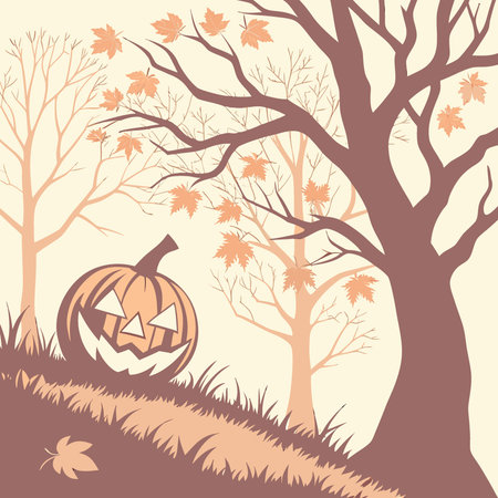 3D style tree background Halloween pumpkin with copy space. AI generated. Vector iconのイラスト素材
