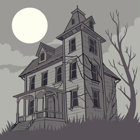 3D rendering of a haunted house in the night with moonlight. AI generated. Vector icon