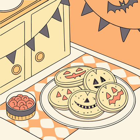 Cookies homemade for Halloween. Festive food. Background. AI generated. Vector iconのイラスト素材