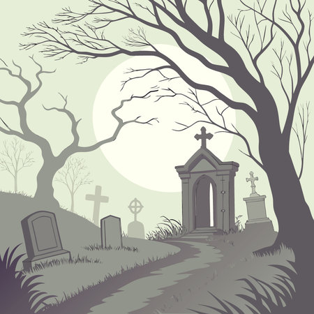 Eerie graveyard under full moon. invoking a sense of gothic mystery.. AI generated. Vector iconのイラスト素材