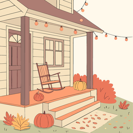 House porch decorated with pumpkins and flowers. Autumn. fall .. AI generated. Vector iconのイラスト素材