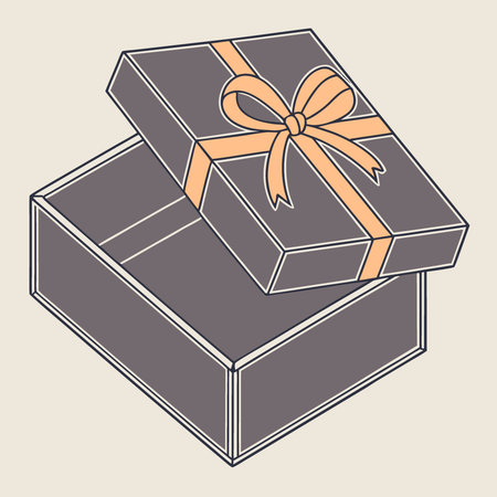 Black gift box with orange ribbon on gray background. copy space. AI generated. Vector iconのイラスト素材