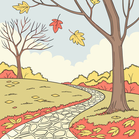 Beautiful yellow red and orange leaves in an autumn park on a br. AI generated. Vector iconのイラスト素材