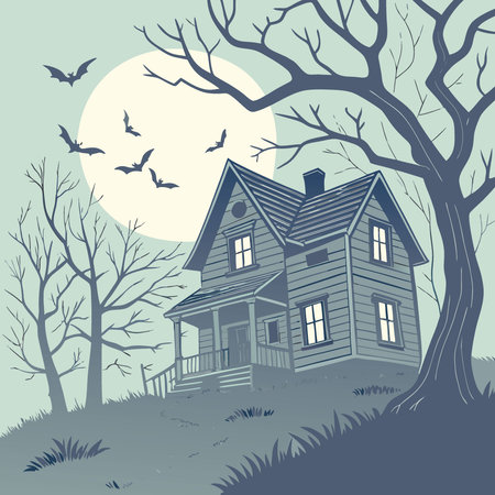 Creepy halloween night scene with a haunted house and moonlight. AI generated. Vector iconのイラスト素材