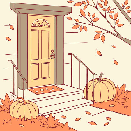 Thanksgiving fall autumn background or backdrop with doors and pumpkins. AI generated. Vector iconのイラスト素材