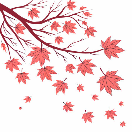 Red maple leaves falling on white background creating autumnal atmosphere. AI generated. Vector iconのイラスト素材
