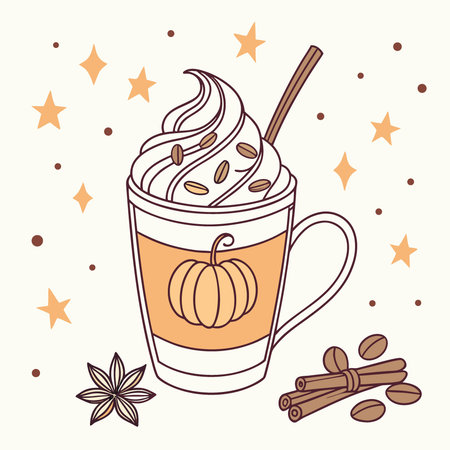 Drink for Halloween. pumpkin spice coffee latte with free copy space. AI generated. Vector iconのイラスト素材