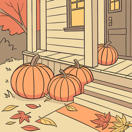 Happy thanksgiving day autumn composition.ripe orange pumpkins fallen leaves. AI generated. Vector iconのイラスト素材