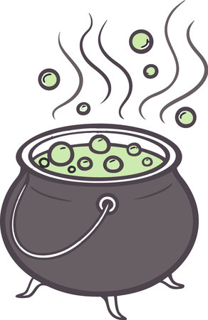 Witch cauldron full of green bubble isolated on transparent background. AI generated. Vector iconのイラスト素材