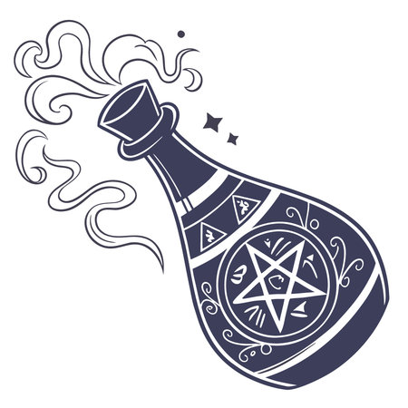 Black potion bottle.magic potion fantasy bottle isolated on white or transparent. AI generated. Vector iconのイラスト素材