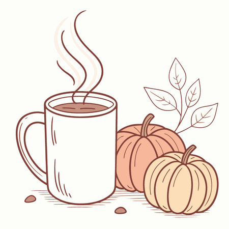 Autumn pumpkin spiced latte. composition of a coffee mug and pumpkins. copy space. AI generated. Vector iconのイラスト素材