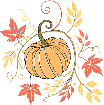 Watercolor Autumn Pumpkin Clipart. Fall Floral Leaves. isolated on transparent background. AI generated. Vector iconのイラスト素材