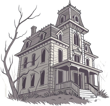 Abandoned dilapidated house mansion for Halloween. isolated on a transparent background. AI generated. Vector iconのイラスト素材