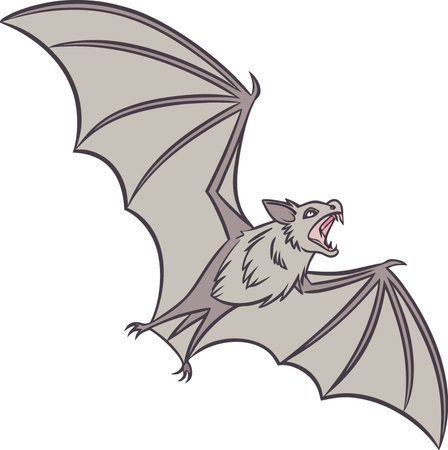 A bat in flight with its mouth open. A flutter of wings. Isolated transparent background. AI generated. Vector iconのイラスト素材