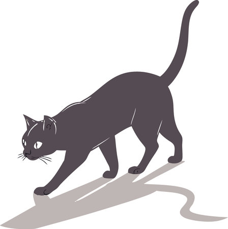 Coming black cat. file of isolated cutout object with shadow on transparent background.. AI generated. Vector iconのイラスト素材