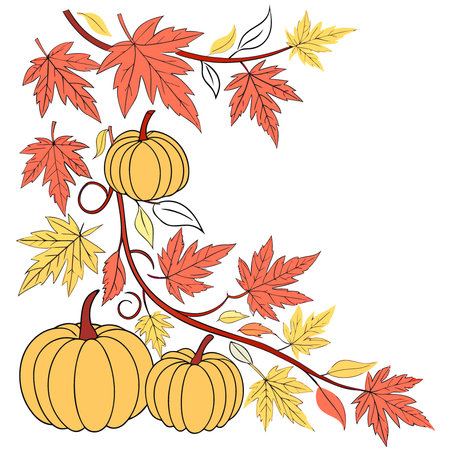 A festive autumn vertical frame with vibrant fall leaves. pumpkins on a white background. AI generated. Vector iconのイラスト素材
