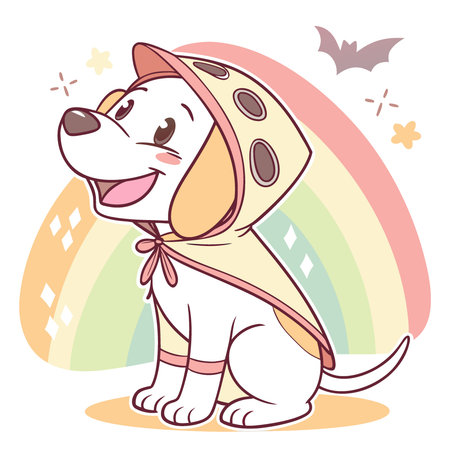 Adorable. Happy Dog Wearing a Halloween Costume Looking Lovingly - Against a Vibrant Background. AI generated. Vector iconのイラスト素材