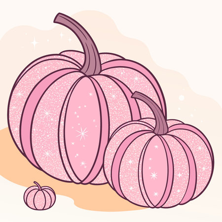A close-up of pink pumpkins coated in sparkling glitter. set against a soft. blurred background. AI generated. Vector iconのイラスト素材